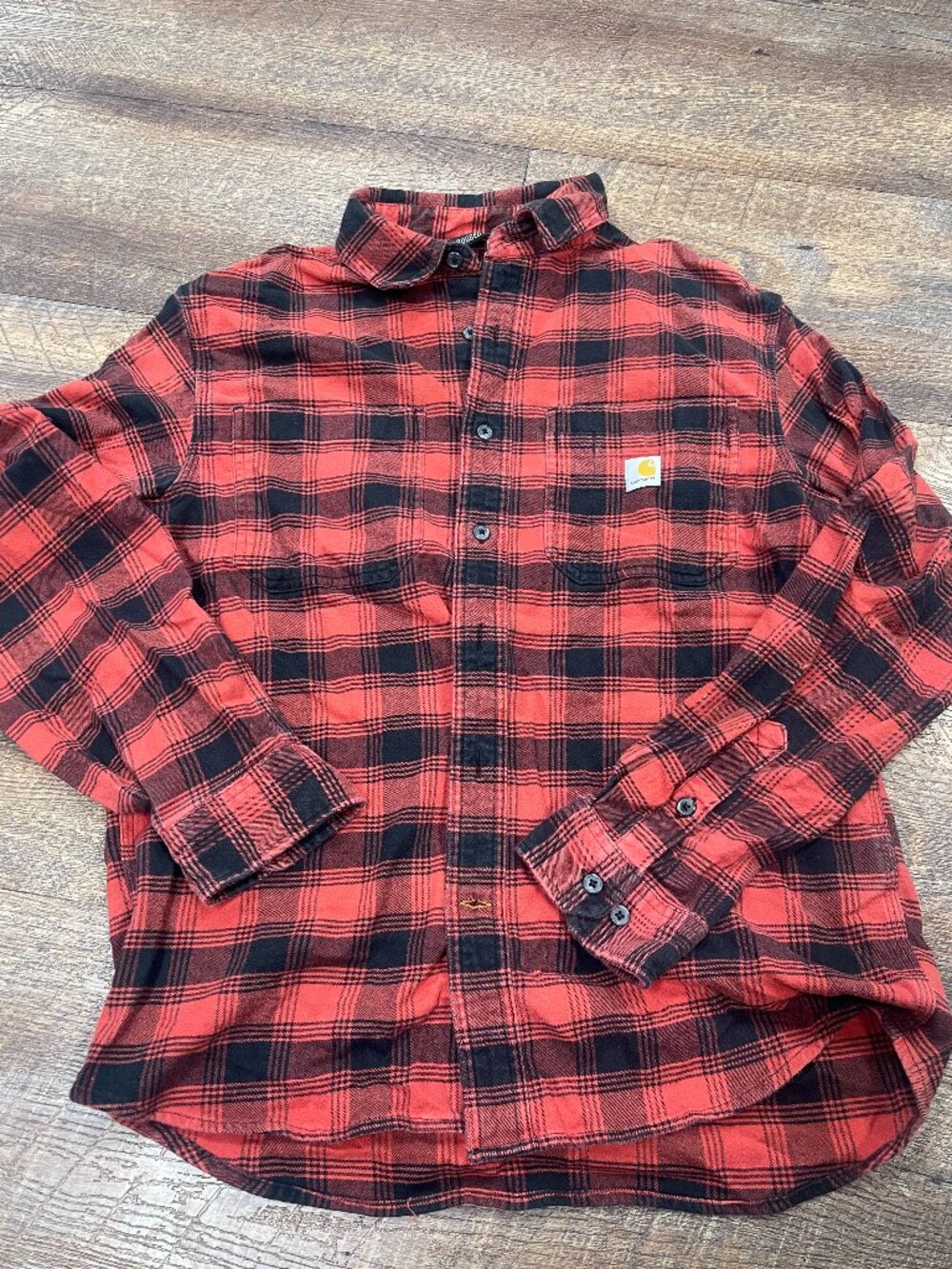 Carhartt Rugged Flex Red Black Plaid Flannel Shirt Medium